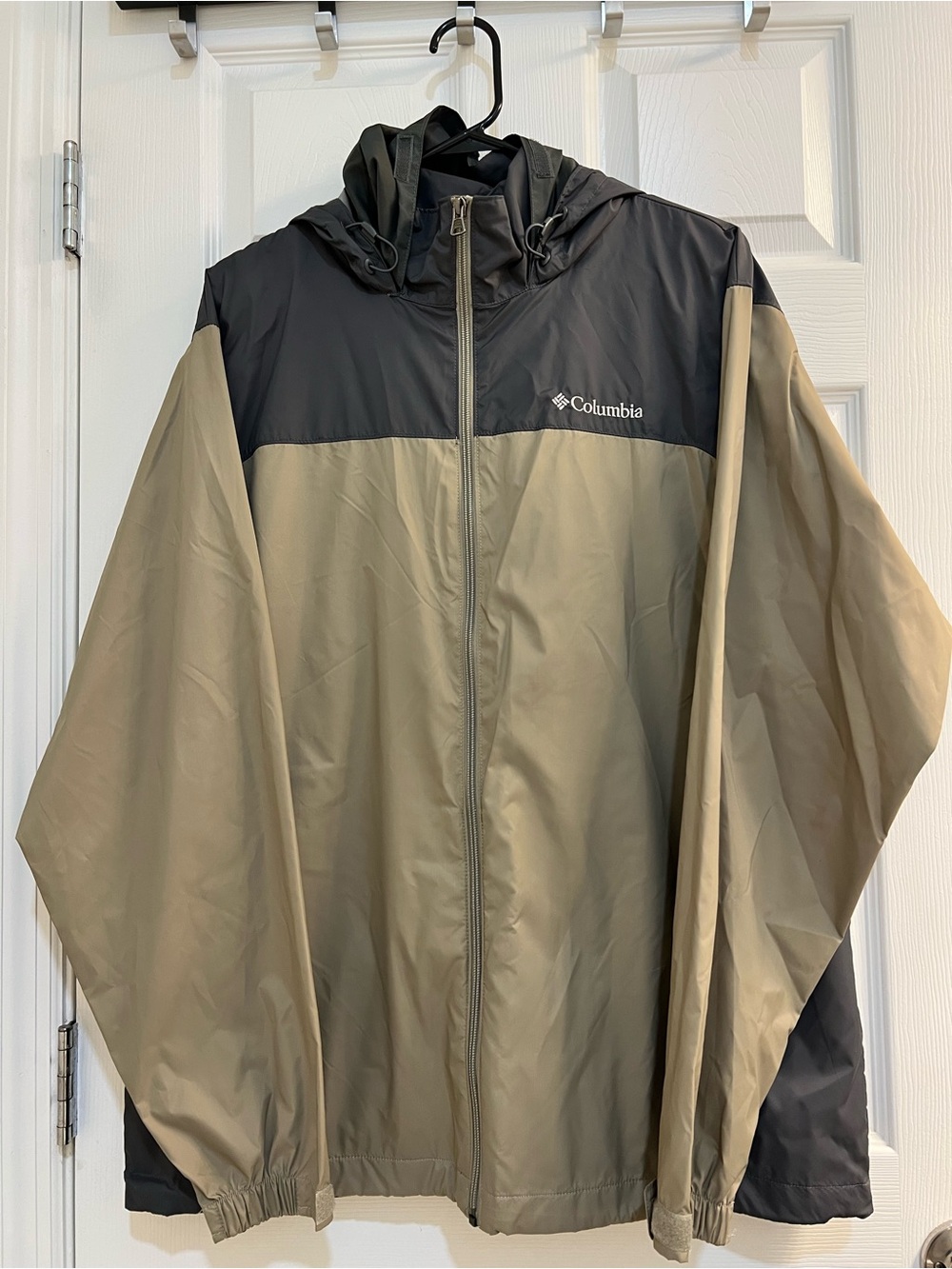 Columbia Two-Tone Hooded Rain Jacket in Olive and Black